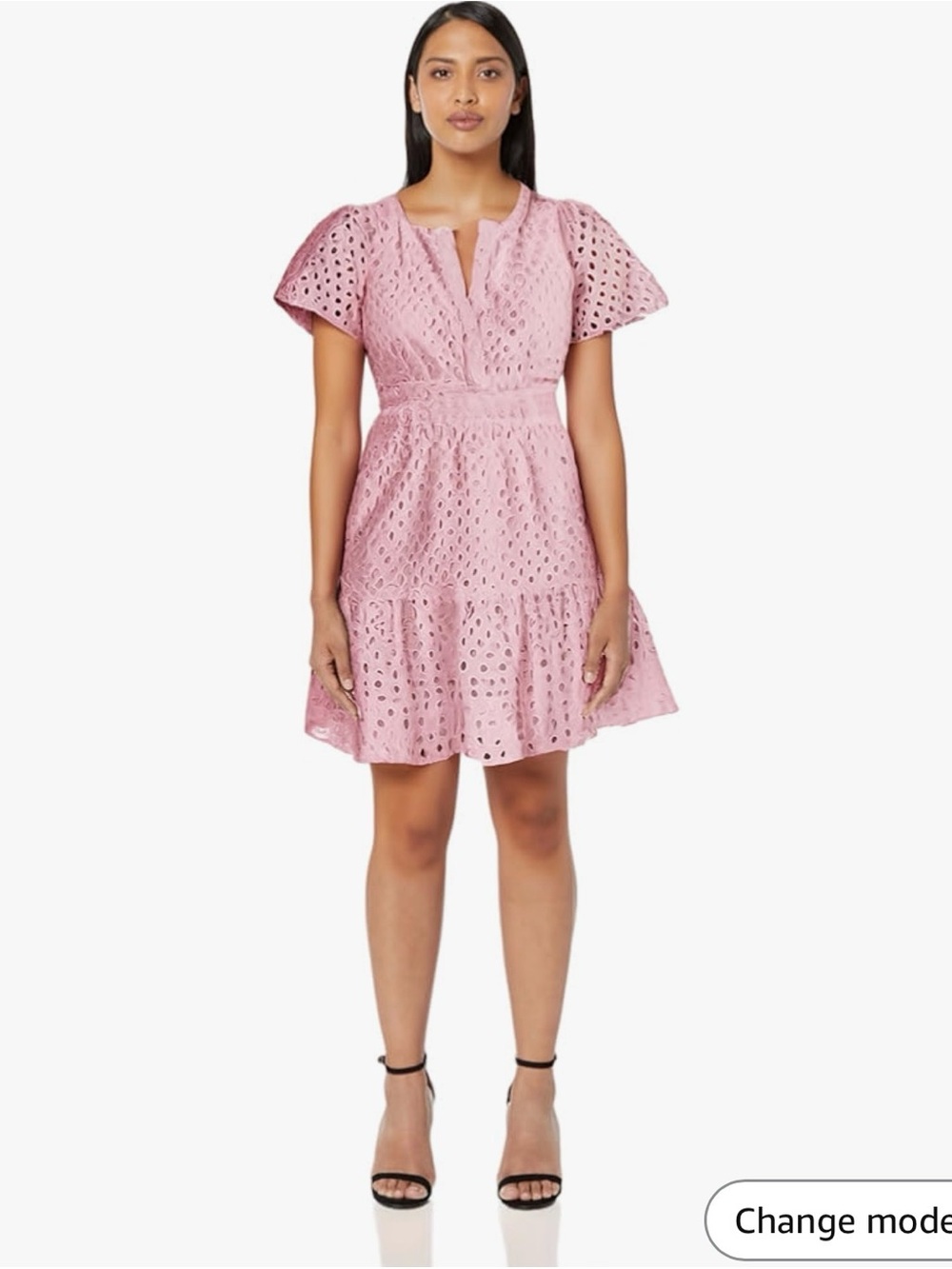 PRETTYGARDEN V Neck Short Sleeve A Line Hollow Out Lace Dress - Picture 2 of 13